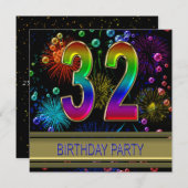 32e fête d'anniversaire Invitation avec bulles (Devant / Derrière)