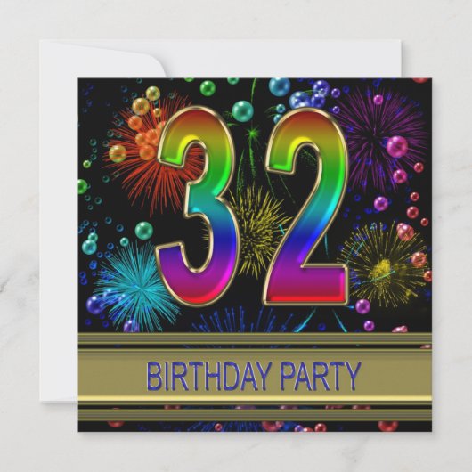 32e fête d'anniversaire Invitation avec bulles (Devant)