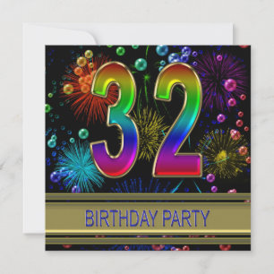 32e fête d'anniversaire Invitation avec bulles