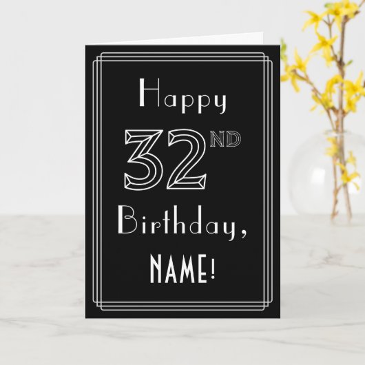 32e verjaardag: Art Deco Style # 32 en aangepaste  Kaart (Gele Bloem)