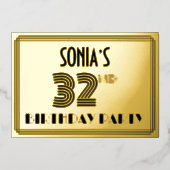 32e verjaardag — Art Deco Style "32" en naam Folie Uitnodiging (Voorkant)