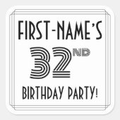 32e verjaardag: Art Deco Style + aangepaste naam Vierkante Sticker (Voorkant)