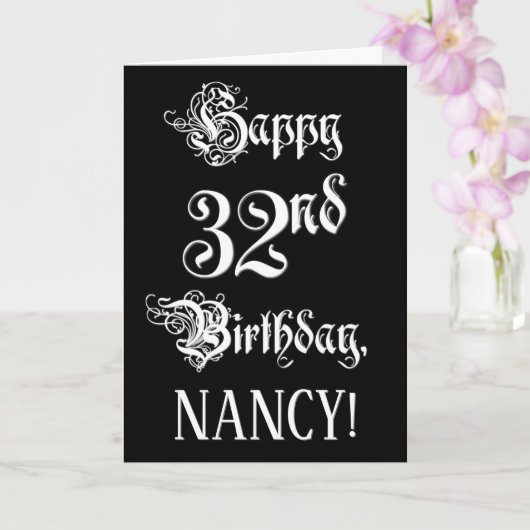 32e verjaardag: Fancy, elegant script + aangepaste Kaart (Orchidee)
