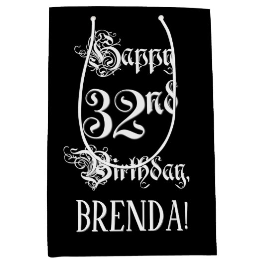 32e verjaardag: Fancy, elegant script + aangepaste Medium Cadeauzakje (Voorkant)