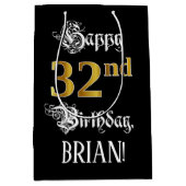 32e verjaardag ~ Fancy script; Faux Gold look; naa Medium Cadeauzakje (Voorkant)