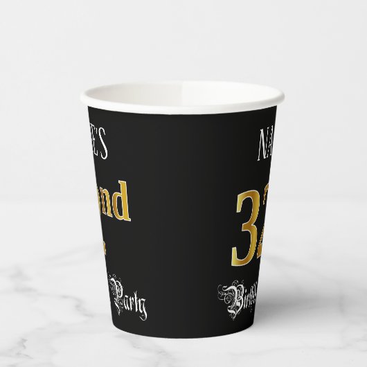 32e verjaardag — Fancy script, Faux Gold look Papieren Bekers (Links)