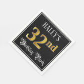 32e verjaardag — Fancy script, Faux Gold look Servet (Hoek)