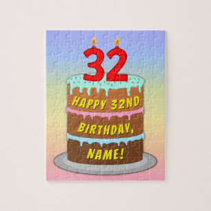 32e verjaardag: Fun Cake and Candles + Custom Name Legpuzzel