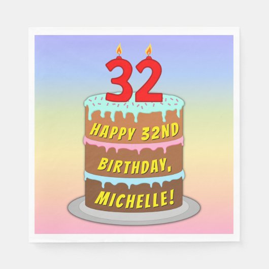 32e verjaardag: Fun Cake and Candles + Custom Name Servet (Voorkant)