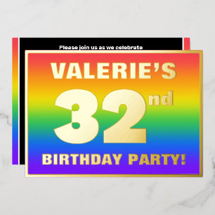 32e verjaardag: Fun, kleurrijk regenboogpatroon Folie Uitnodiging