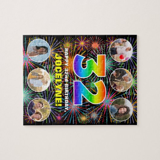 32e verjaardag: Fun Rainbow #, aangepaste naam + f Legpuzzel (Horizontaal)