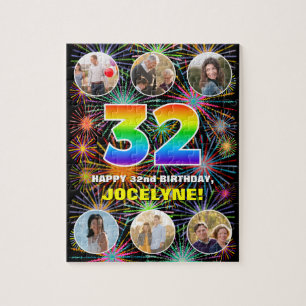 32e verjaardag: Fun Rainbow #, aangepaste naam + f Legpuzzel