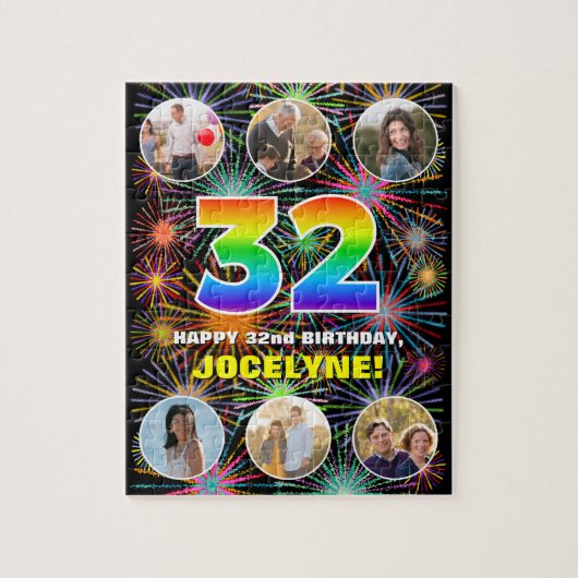 32e verjaardag: Fun Rainbow #, aangepaste naam + f Legpuzzel (Verticaal)