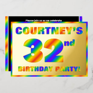 32e verjaardag - Fun, regenboogspectrum "32" Folie Uitnodiging