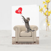 32e verjaardag Kat met hartballonkaart Kaart (Gele Bloem)