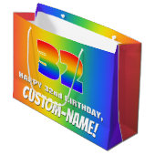 32e verjaardag: kleurrijk, vun regenboogpatroon # groot cadeauzakje (Voorkant Gekanteld)