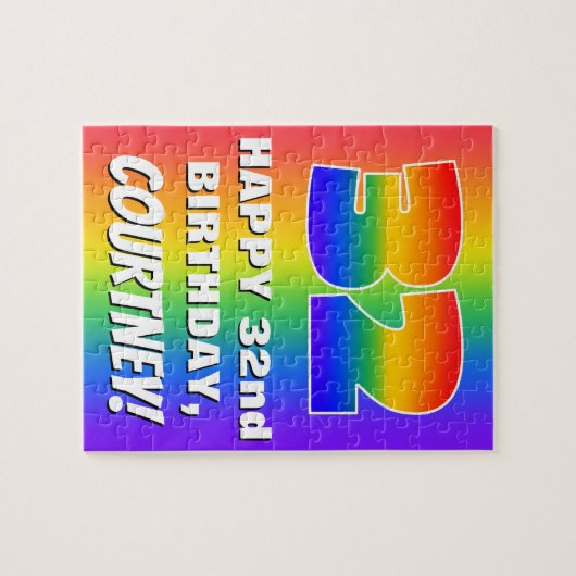 32e verjaardag: kleurrijk, vun regenboogpatroon # legpuzzel (Horizontaal)