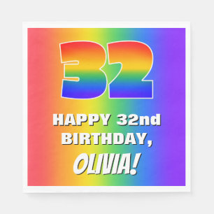 32e verjaardag: kleurrijk, vun regenboogpatroon # servet