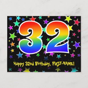 32e Verjaardag: Leuke Sterren Patroon, Regenboog 3 Briefkaart