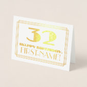 32e verjaardag; naam + Art Deco geïnspireerd look Folie Kaarten (Voorkant)