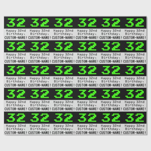 32e verjaardag - Nerdy / Geeky stijl "32" en naam Cadeaupapier (Vlak)