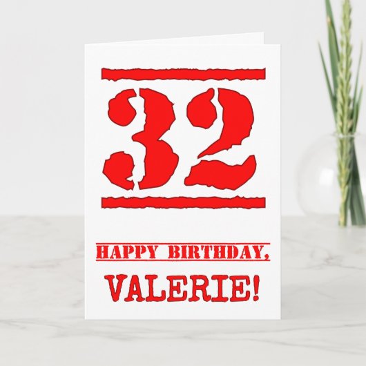 32e verjaardag: Plezier, rode rubberen stempel geï Kaart (Voorkant)