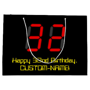 32e verjaardag: Red Digital Clock Style "32" + naa Groot Cadeauzakje