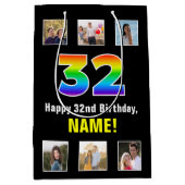 32e verjaardag: Regenboog "32", aangepaste foto's  Medium Cadeauzakje (Voorkant)
