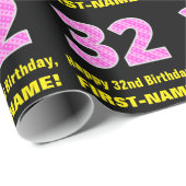32e verjaardag: roze strepen en harten "32" + naam cadeaupapier (Rol Hoek)