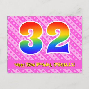 32e verjaardag: Roze strepen & harten, Regenboog 3 Briefkaart