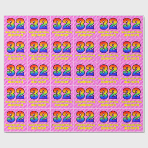 32e verjaardag: roze strepen & harten, regenboog # cadeaupapier