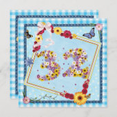 32e verjaardag Uitnodigingsbloemen, vlinders Kaart (Voorkant / Achterkant)