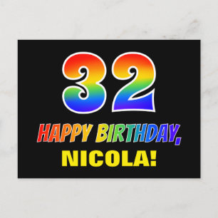32e verjaardag: Vet, Vun, eenvoudig, regenboog 32 Briefkaart