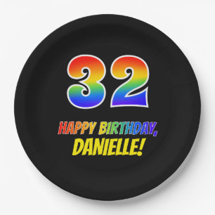 32e verjaardag: Vet, Vun, eenvoudig, regenboog 32 Papieren Bordje