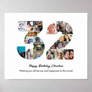 32e verjaardagsfeest Nummer 32 Fotocollage Poster