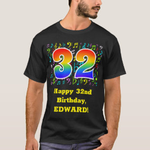 32nd Birthday: Colorful Music Symbols, Rainbow 32 T-shirt