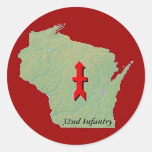 32nd Infantry Wisconsin Nationale Garde Rode Pijl Ronde Sticker