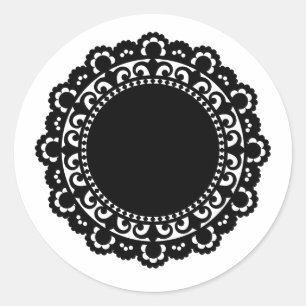 3332__doily-shape-1 BLACK WHITE CIRCLE VORMT DOIL Ronde Sticker