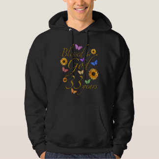 33 jaar lang door God gevleid vlinderzonnebloem 33 Hoodie