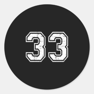 33 nummer drieëndertig teamsport grunge varsity ronde sticker