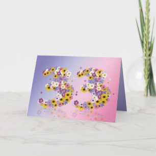 33e anniversaire carte avec lettres fleuries