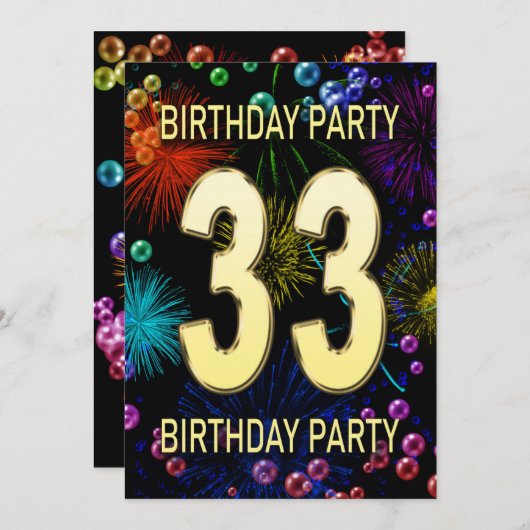 33e anniversaire fêtards Invitation feux d'artific (Devant / Derrière)