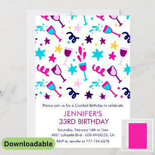 33e anniversaire invitation Cocktail Modern Pink