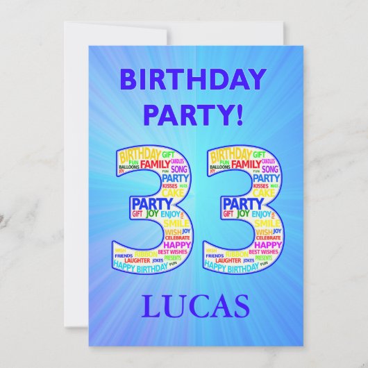 33e anniversaire Invitation de fête Ajouter un nom (Devant)