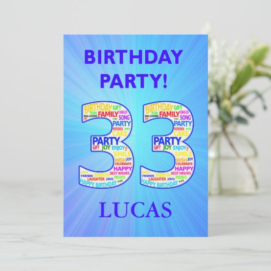 33e anniversaire Invitation de fête Ajouter un nom (Debout devant)