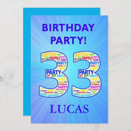 33e anniversaire Invitation de fête Ajouter un nom (Devant / Derrière)