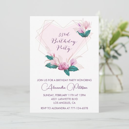 33e anniversaire invitation Elegant Boho rose (Debout devant)