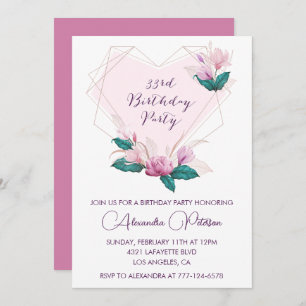33e anniversaire invitation Elegant Boho rose