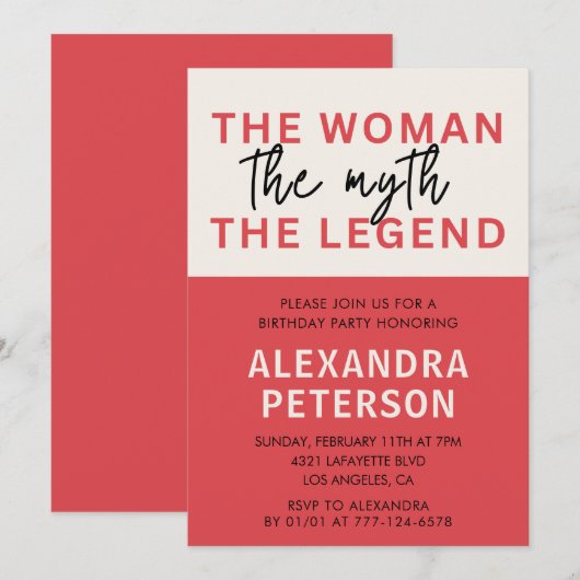 33e anniversaire invitation Funny Woman Myth Legen (Devant / Derrière)
