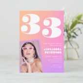 33e anniversaire invitation Retro Pink Photo (Debout devant)